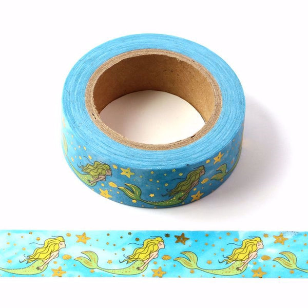 Mermaid In The Sea Washi Tape With Gold Foil Embossing