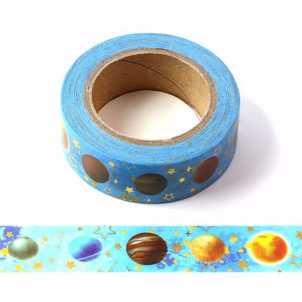 Universe Planet and Stars Washi Tape With Gold Foil Embossing