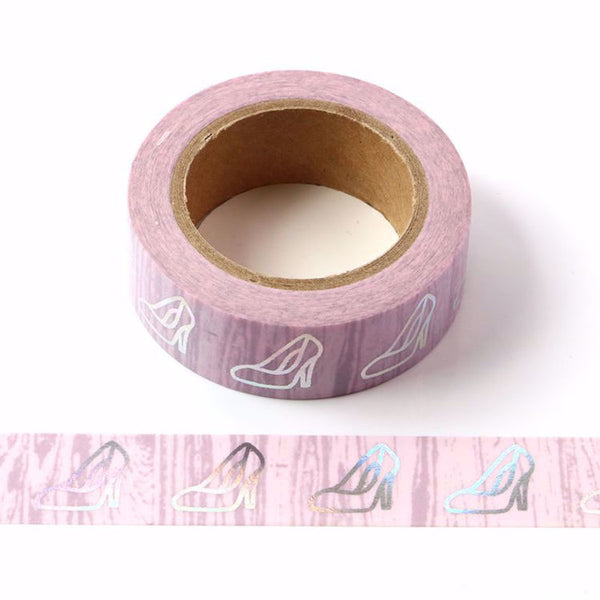 High Heels Pink Fashion Washi Tape Silver Holgographic Foil Decorative Tape 15mm x 10m