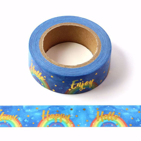 Rainbow Washi Tape With Inspirational Words and Stars in Gold Foil