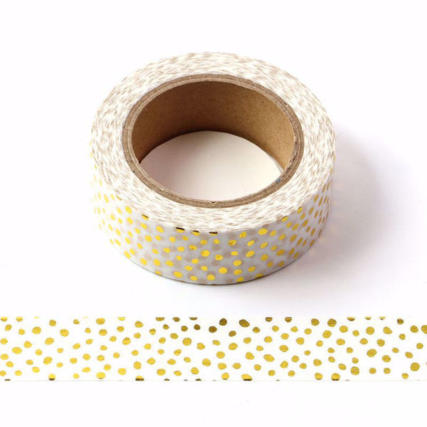 White and Gold Foil Scattered Dots Decorative Washi Tape 15mm x 10m