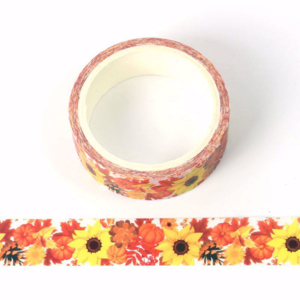 Sunflower and Flowers Print Decorative Washi Tape 15mm x 5m