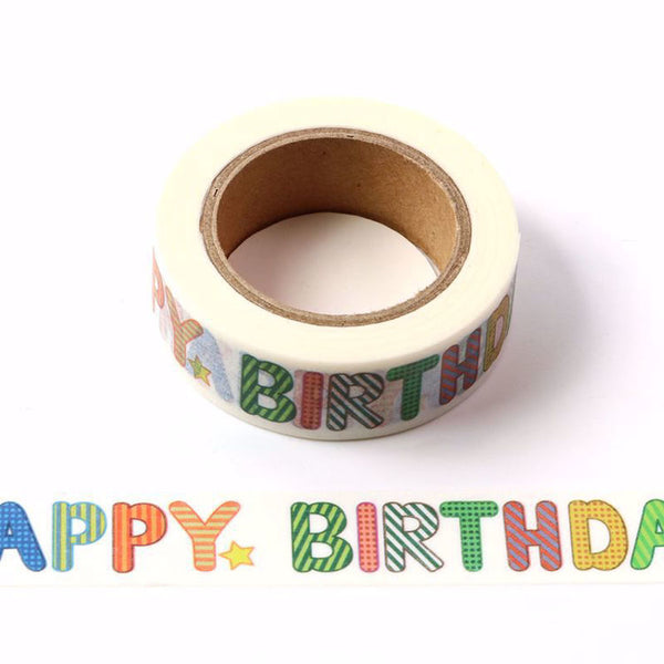 White Happy Birthday Decorative Washi Tape Multi Colour Letters