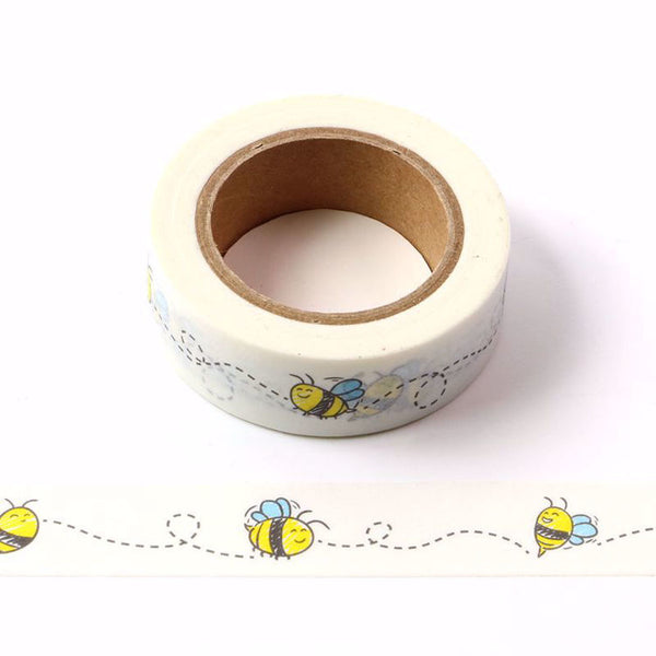 Happy Little Honey Bee White Washi Tape 15mm x 10m