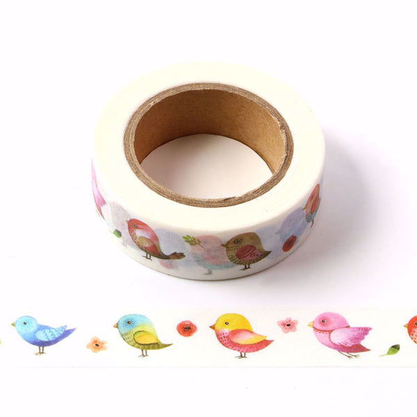 Colourful Summer Birds Decorative Washi Tape 15mm x 10m