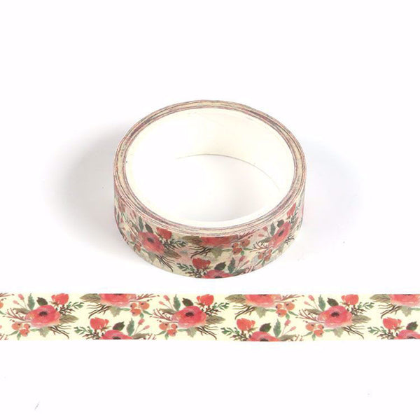 Red and Green Christmas Flowers Floral Washi Tape 15mm x 5 meters