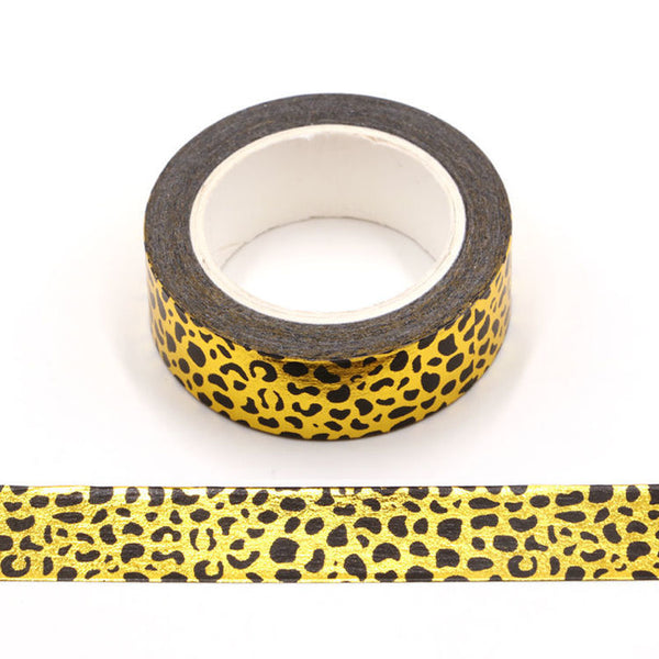 Gold Foil With Black Leopard Print Decorative Washi Tape Self Adhesive 15mm x 10m