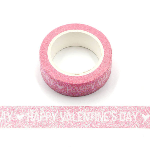 Happy Valentines Day Glitter Sparkle Pink Washi Tape 15mm x 3m