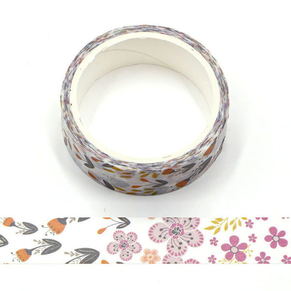 Purple Flowers Decorative Floral Washi Tape 15mm x 5m