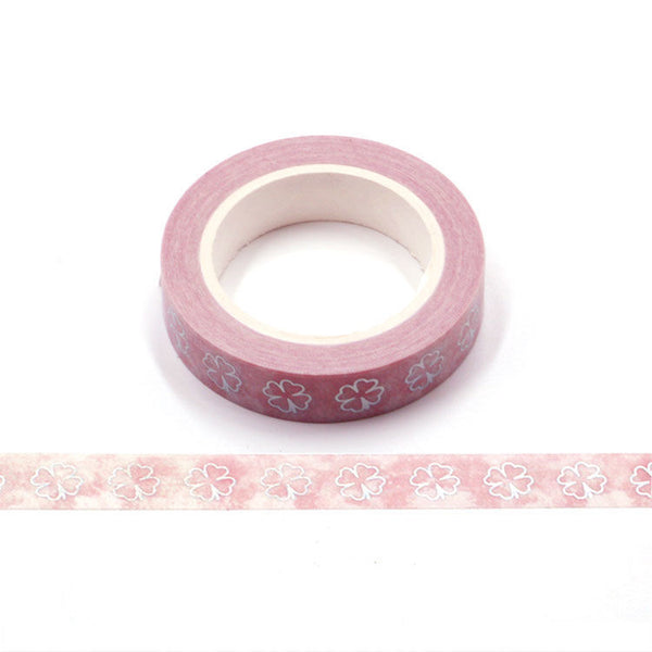 Pink and Silver Holographic Foil Lucky Clover Washi Tape