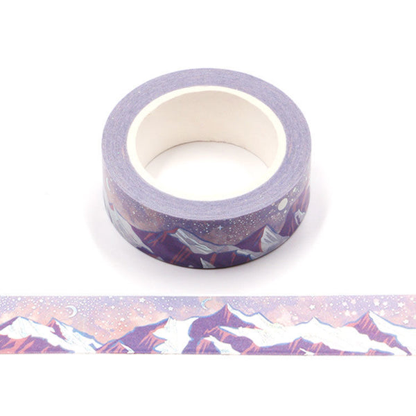 Snow Mountain Washi Tape With Silver Foil Embossed Moon and Stars