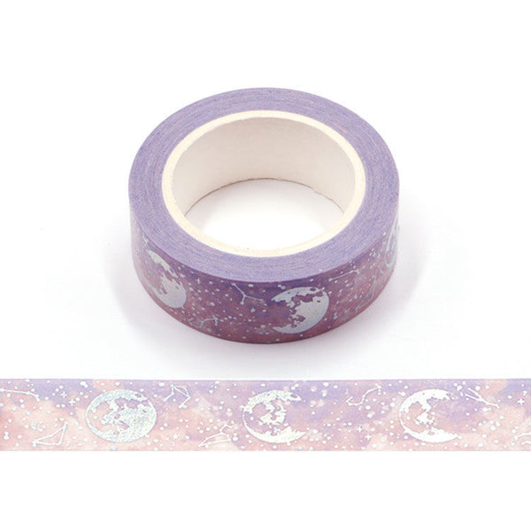 Lilac Lunar Eclipse Washi Tape Embossed With Silver Holographic Foil