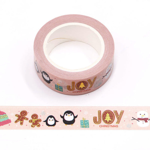 Penguin Joy Pink Christmas Washi Tape 15mm x 10m