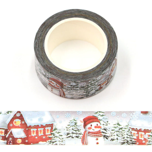 Syntego Snowman Winter Scene Holographic Snowflakes Washi Tape Decorative Self Adhesive Masking Tape 20mm x 10 Meters