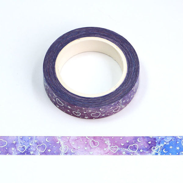 Silver Foil Love Hearts and Stars Decorative Washi Tape 10mm x 10m