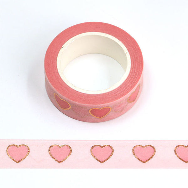 Pink With Rose Gold Foil Outline Hearts Washi Tape Decorative Tape