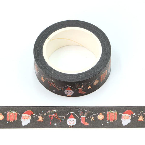 Black Foil Christmas Pattern Embossed Decorative Tape 15mm x 10m