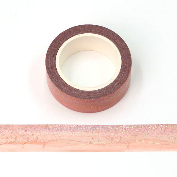 Today Bronzing Foil Embossed Pink Printing Washi Tape 15mm x 10m