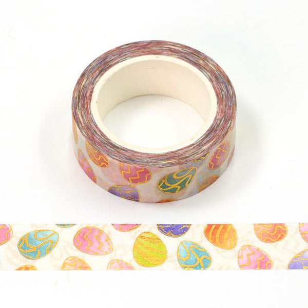 Syntego Colourful Easter Eggs Gold Foil Washi Tape Decorative Self Adhesive Masking Tape 15mm x 10 Meters