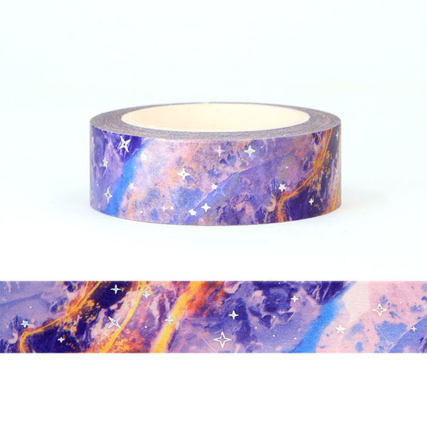 Syntego Colourful Blue Purple Yellow Galaxy Cloud Foil Washi Tape Decorative Self Adhesive Masking Tape 15mm x 10 Meters