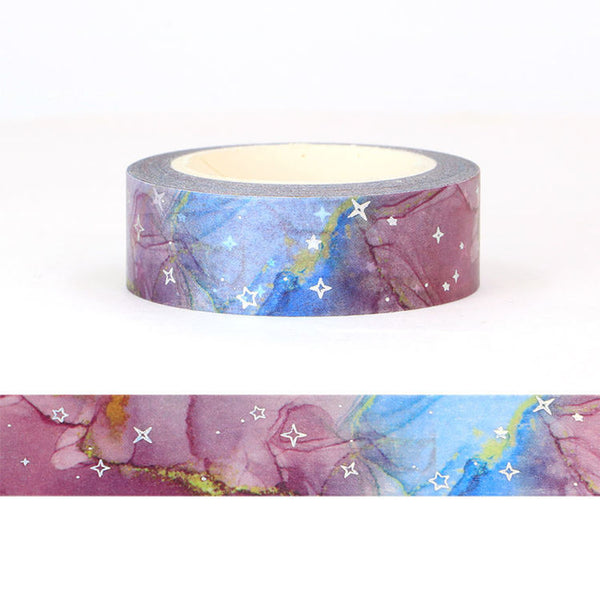 Syntego Colourful Rose Red Blue Galaxy Cloud Foil Washi Tape Decorative Self Adhesive Masking Tape 15mm x 10 Meters