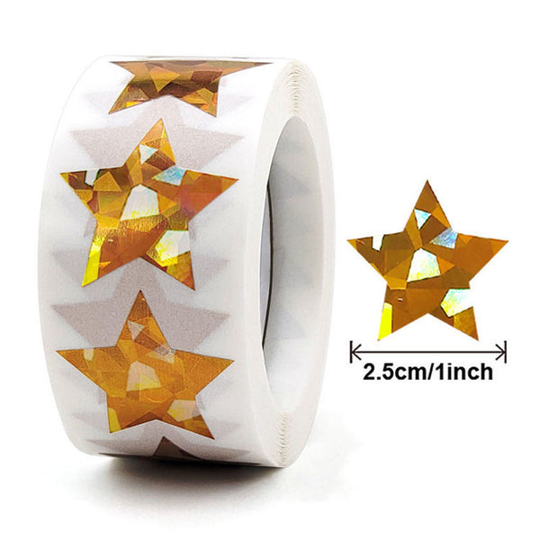 500 PCS Holographic Gold Broken Glass Design Star Self Adhesive Sticker Roll (2.5cm) for Scrapbooking and Gifts