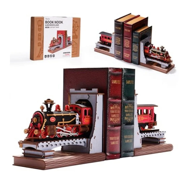 Rolife Vintage Wooden Train Kit - 3D Puzzle DIY Book Nook Decorative Bookends - Perfect Gift for Adults, Boys, and Girls - 6.5" Fun & Crafty Experience!