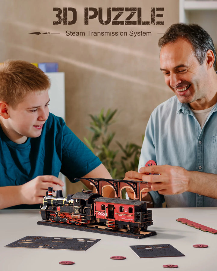 Rolife Steam Journey 3D Wooden Puzzle Traditional Train Model Pre-Colored Design Wood Easy Assemble Toys Gifts TGS01