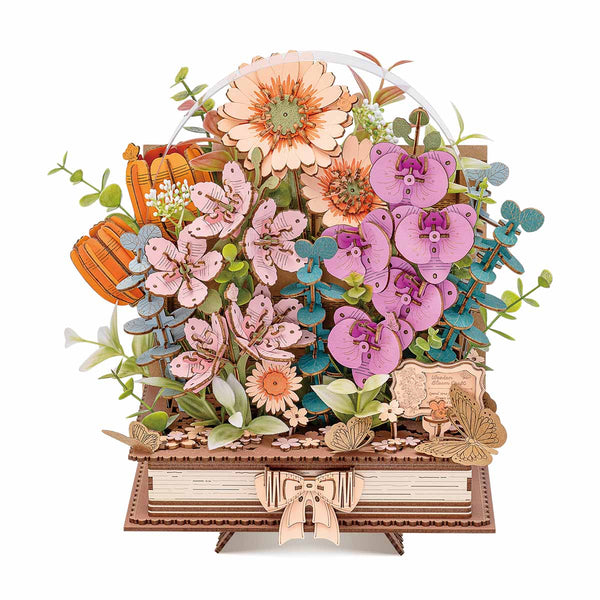Wooden Blooming Book DIY Flower Bouquet 3D Puzzle | Handmade Craft Gift for Christmas & Home Décor