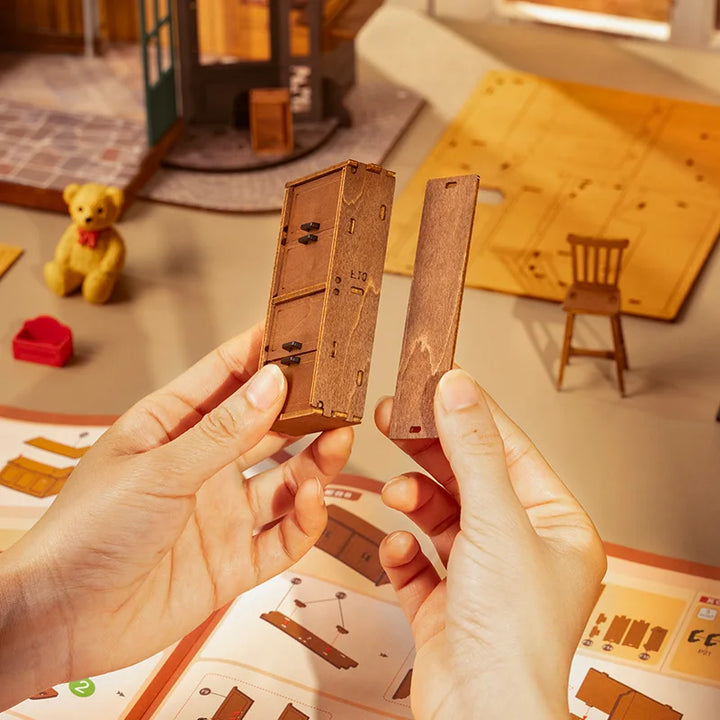 Rolife DIY Miniature House Kit Tipsy Restaurant Desk Bookshelf Decoration for Adults Gift Idea for Girls Boys Kids