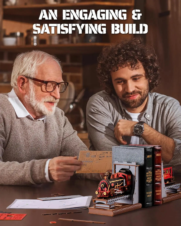 Rolife Vintage Wooden Train Kit - 3D Puzzle DIY Book Nook Decorative Bookends - Perfect Gift for Adults, Boys, and Girls - 6.5" Fun & Crafty Experience!