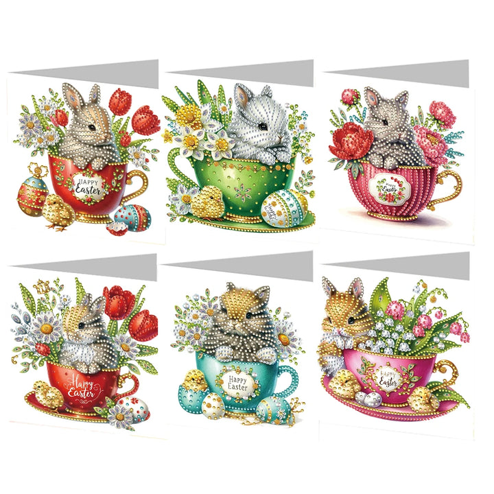 6Pcs Easter Rhinestone Painting Card Kit Diamond Drawing Card Diamond Painting Greeting Card for Family Friends Gift