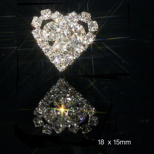 Small Heart Diamante Embellishments with 3 Centre Rhinestones