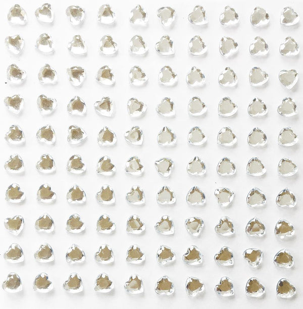 100 Mini Heart Self Adhesive Clear Crystals 3mm