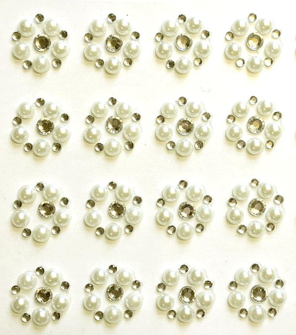 Pesaro Mini Pearl & Diamante Flower Self Adhesive 13 mm 24 Per Sheet