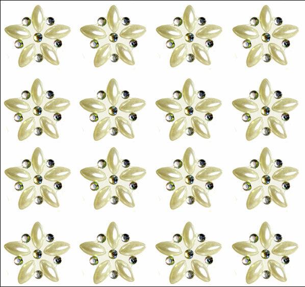 Luni Mini Pearl & AB Crystal Self Adhesive Flowers 24 per sheet