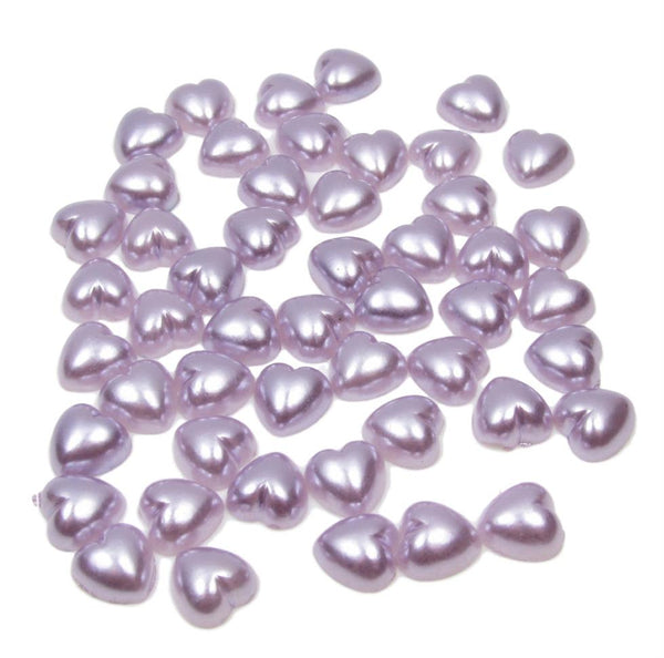 Lilac Pearl Heart Shape Beads Flat Backed. Pack of 50 Beads