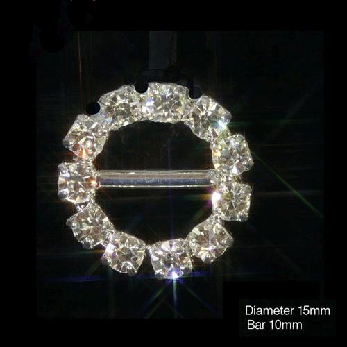 10 Small Round Grade A Rhinestone Diamante Ribbon Slider Buckles