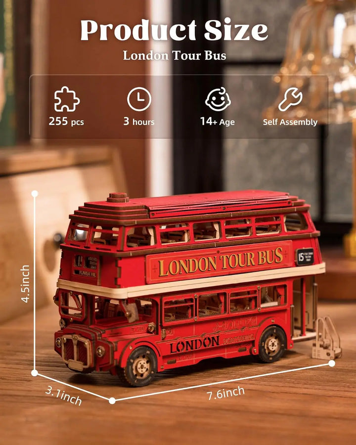 Rolife London Tour Bus 3D Wooden Puzzles Wood Model Toy Car to Build Crafts Collectibles Gifts for Boys Girls