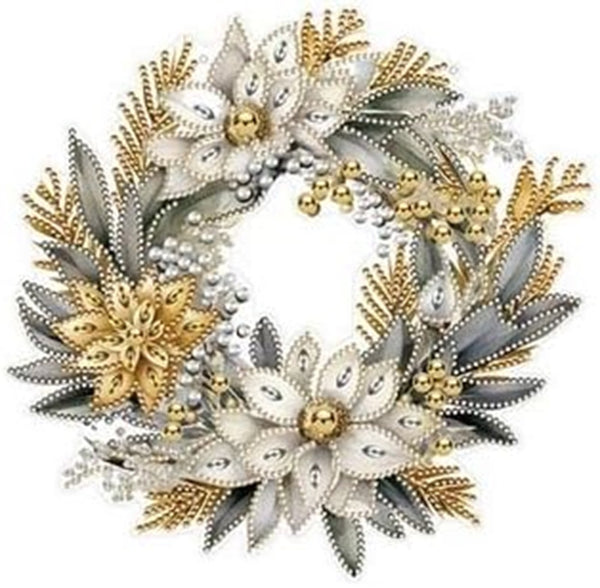 Syntego 5D DIY White Christmas Wreath Hanging Diamond Art Kit Crystal Embroidery Rhinestone Approx 24cm x 23.5cm Acrylic Decoration