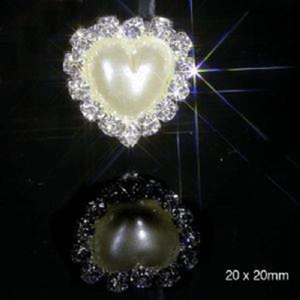 10 Diamante and Pearl Heart Embellishments Grade A Rhinestones