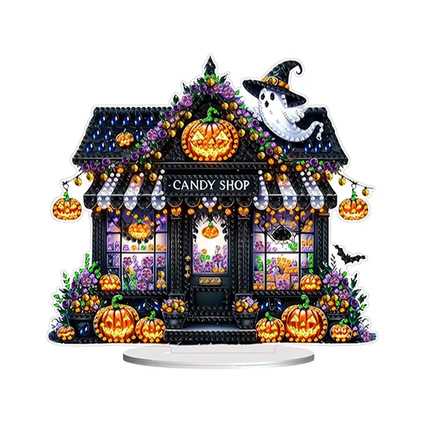 Syntego 5D DIY Halloween Candy Shop House Diamond Art Kit Crystal Embroidery Rhinestone Acrylic Table Top Decoration Approx 20cm x 18cm