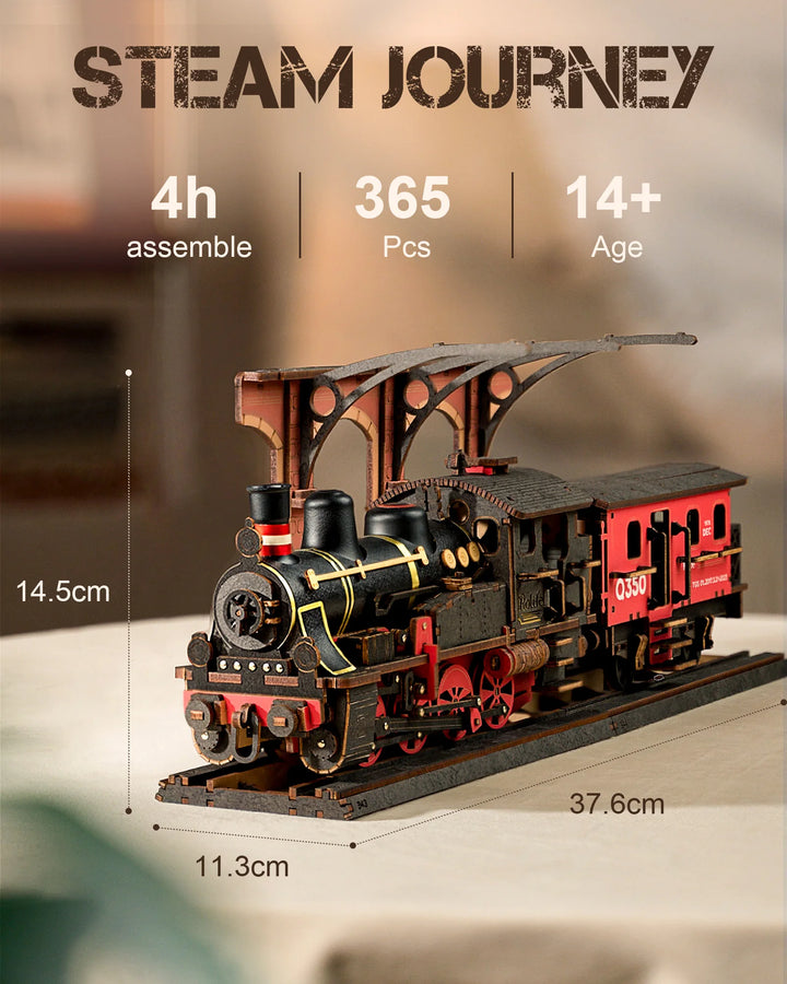 Rolife Steam Journey 3D Wooden Puzzle Traditional Train Model Pre-Colored Design Wood Easy Assemble Toys Gifts TGS01