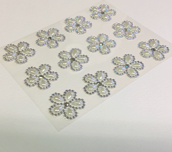 Orvieto Pearl and Diamante Self Adhesive Flowers 12 Per Sheet