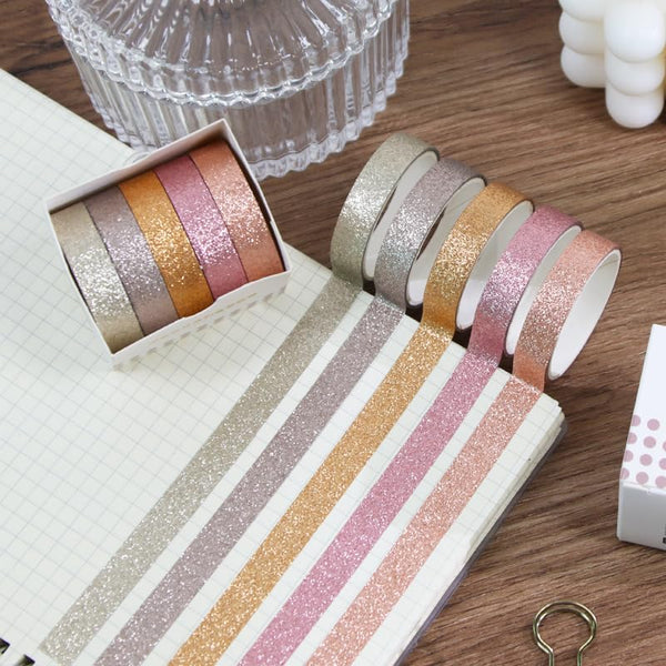 Syntego 5 Rolls Glitter Washi Tape Rolls Decorative Craft Set Coloured Tape, Scrapbook Tape, Journaling, Craft Tape (Mix 1)