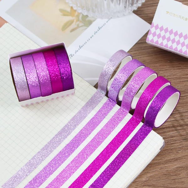 Syntego 5 Rolls Glitter Washi Tape Rolls Decorative Craft Set Coloured Tape, Scrapbook Tape, Journaling, Craft Tape (Mix 2)