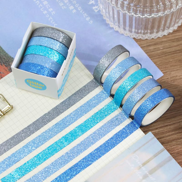 Syntego 5 Rolls Glitter Washi Tape Rolls Decorative Craft Set Coloured Tape, Scrapbook Tape, Journaling, Craft Tape (Mix 3)