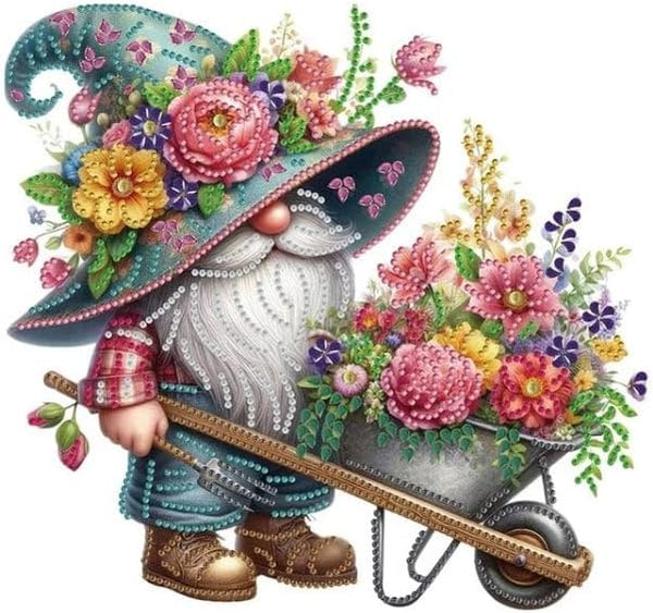 Syntego 5D DIY Wheelbarrow Floral Gardening Gnome Diamond Art Kit Crystal Embroidery Rhinestone Canvas 30cm x 30cm