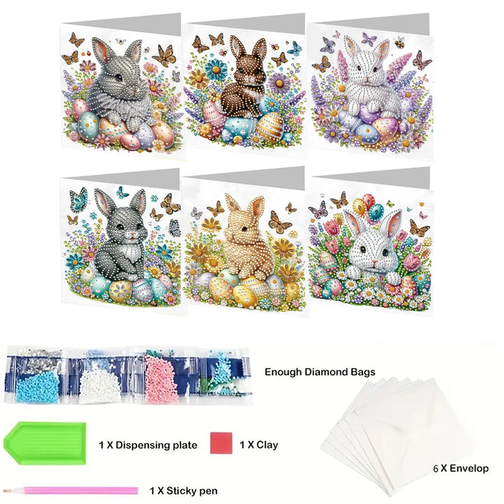 6Pcs Easter Rhinestone Painting Card Kit Diamond Drawing Card Diamond Painting Greeting Card for Family Friends Gift