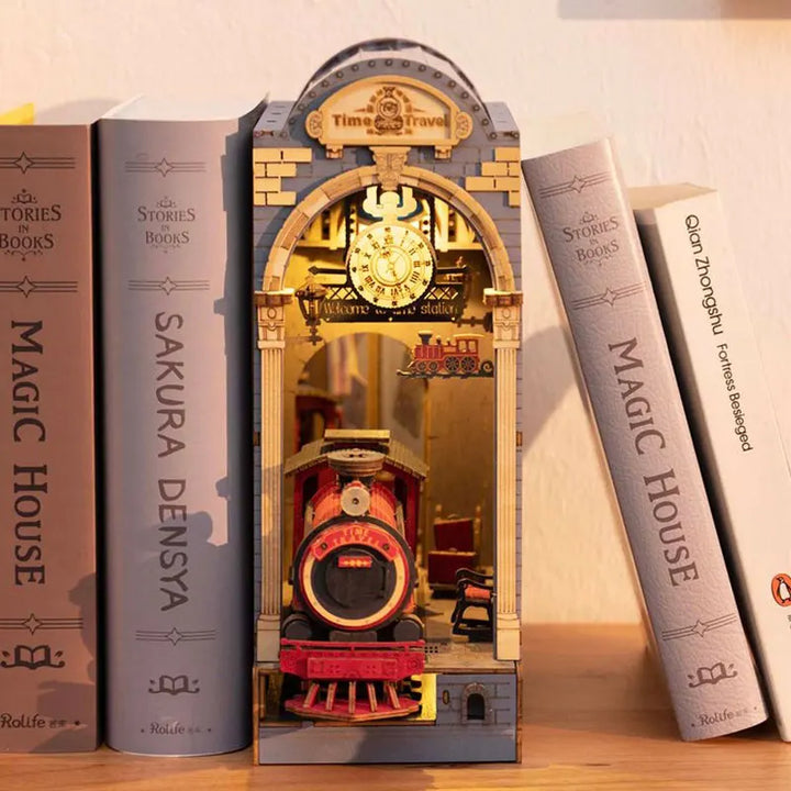 Rolife Book Nook DIY Dollhouse Furniture 4 Kinds Booknook Bookends Model Kit with LED Light for Bookshelf Insert Decor